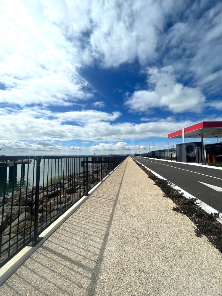 Sophisticated and corrosion-resistant black powder-coated Interclamp pedestrian barriers at the Port of Geelong, offering enhanced safety and modern design for port infrastructure.